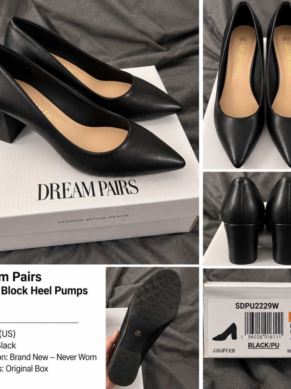 Dream Pairs Black Pointed Toe Block Heel Pumps